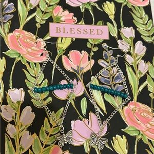 Silver Butterfly Earrings with Teal Beads Only